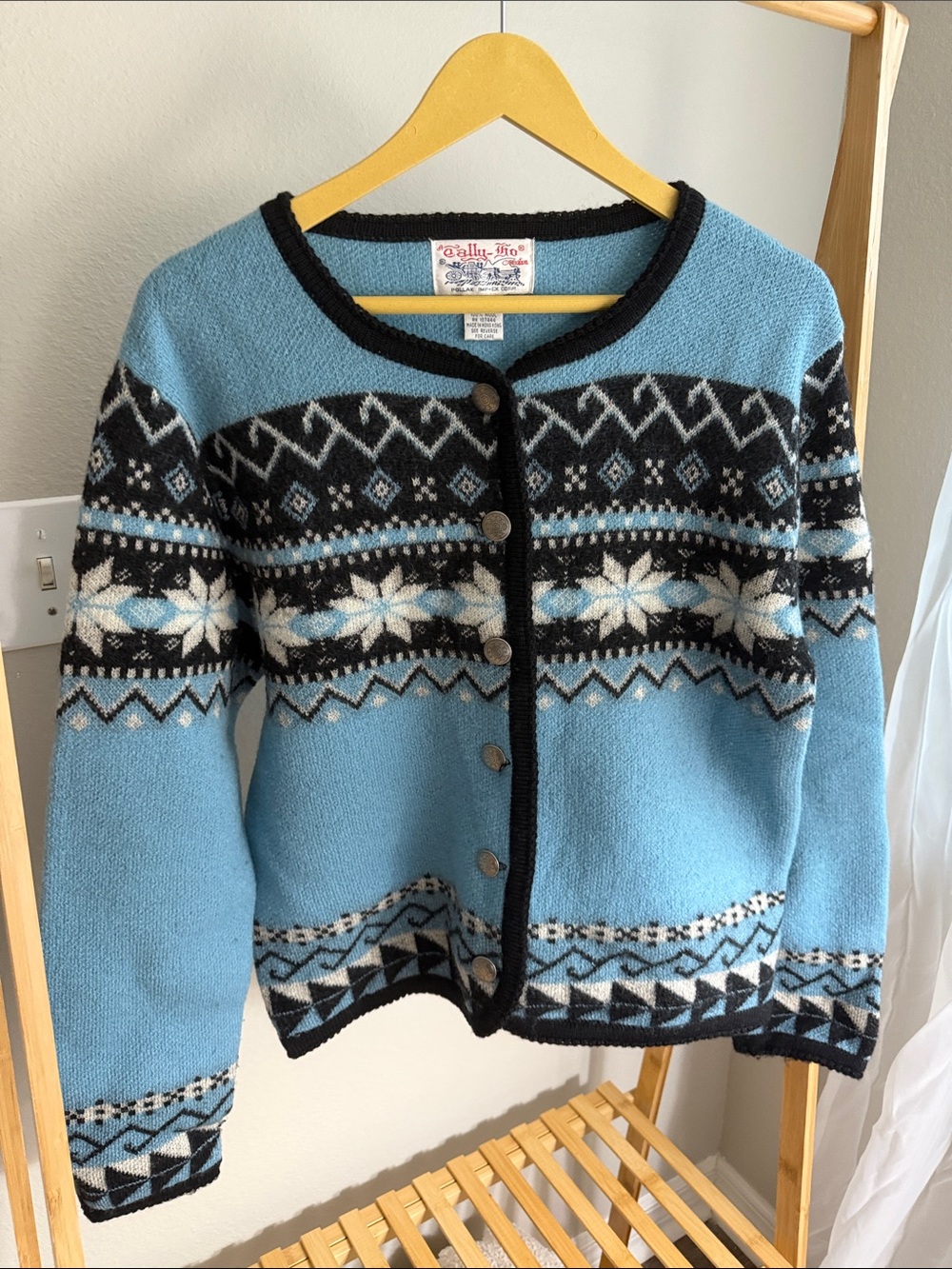 Wool-Blend Fair Isle Cardigan Sweater - Light Blue